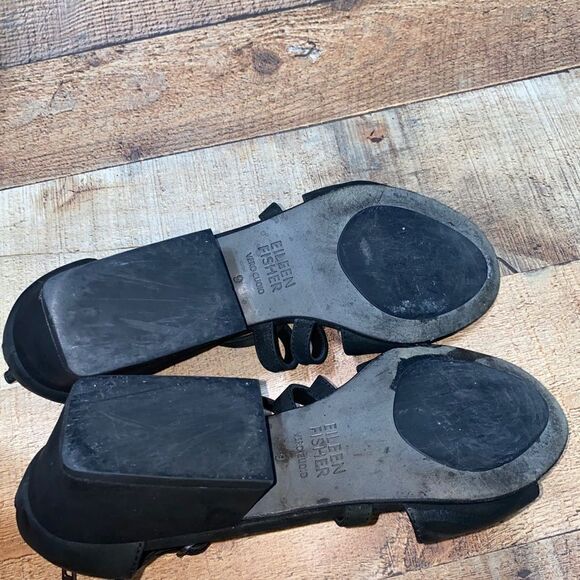 EILEEN FISHER SUEDE LEATHER STRAPPY EDGY CLASSIC BLOCK HEELS Sandals - Picture 12 of 15